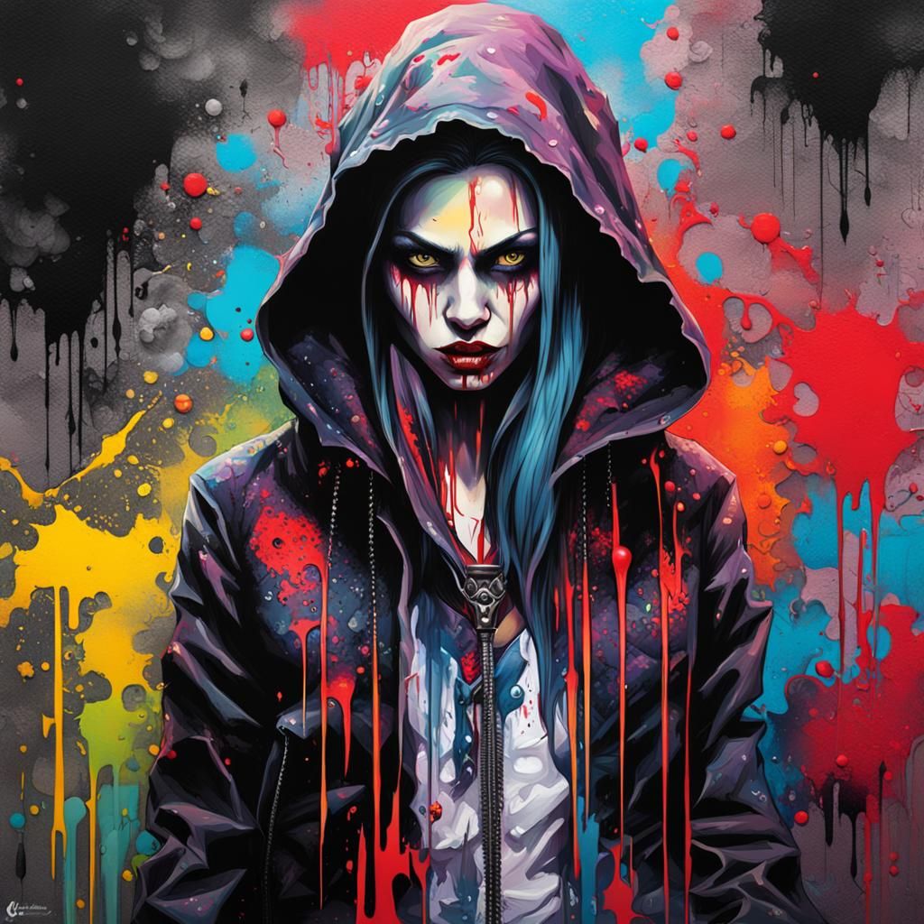 Colorful Female Vampire Graffiti Art