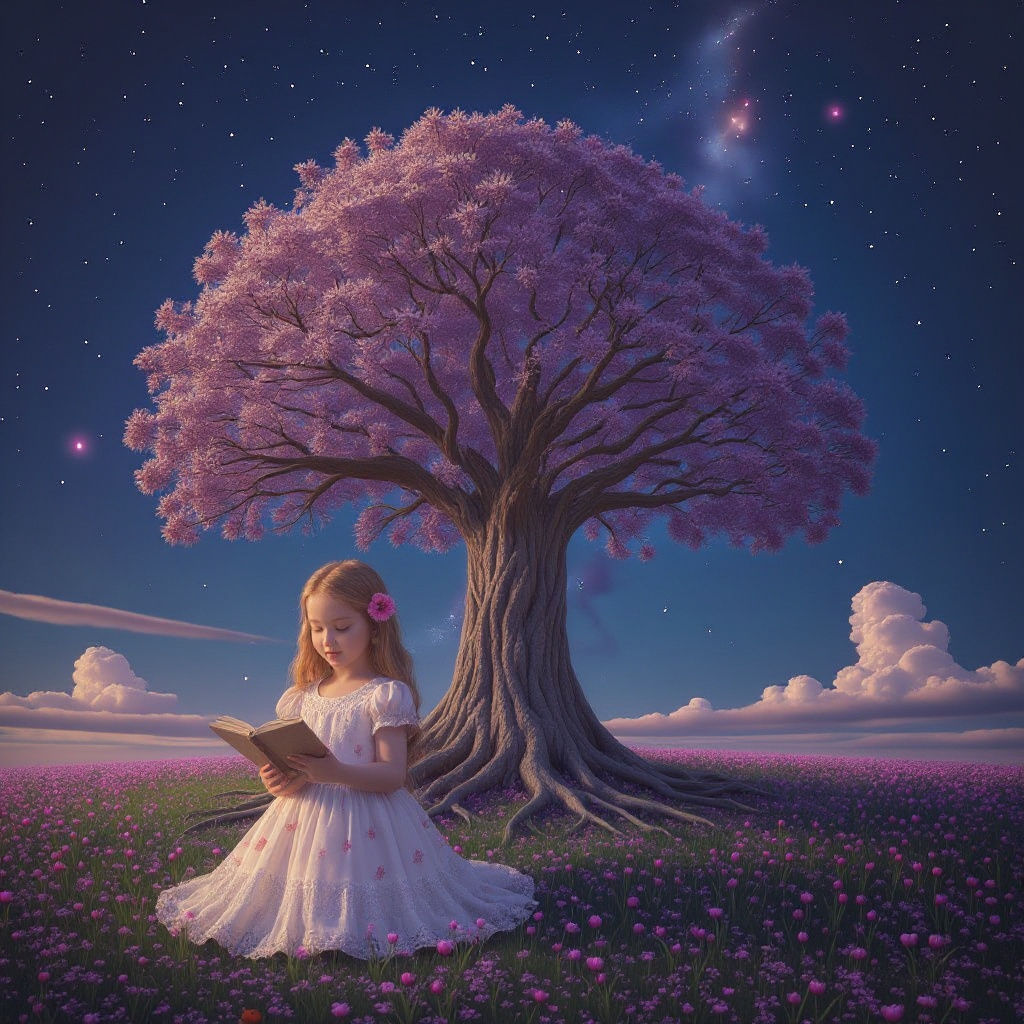 Nebula Tree with Galaxies in Fantasy Art Style