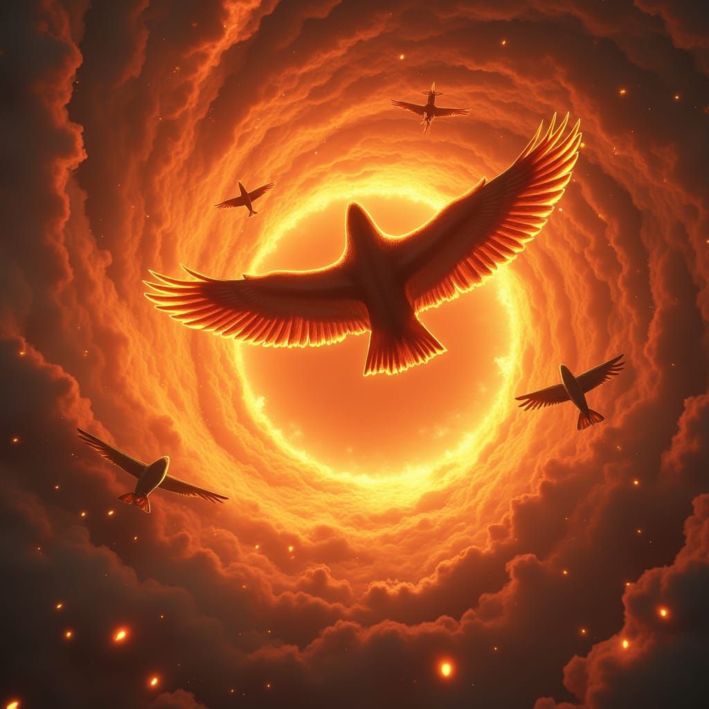 Eagles in Cosmic Turbulence, Hyperrealistic 8k Rendering