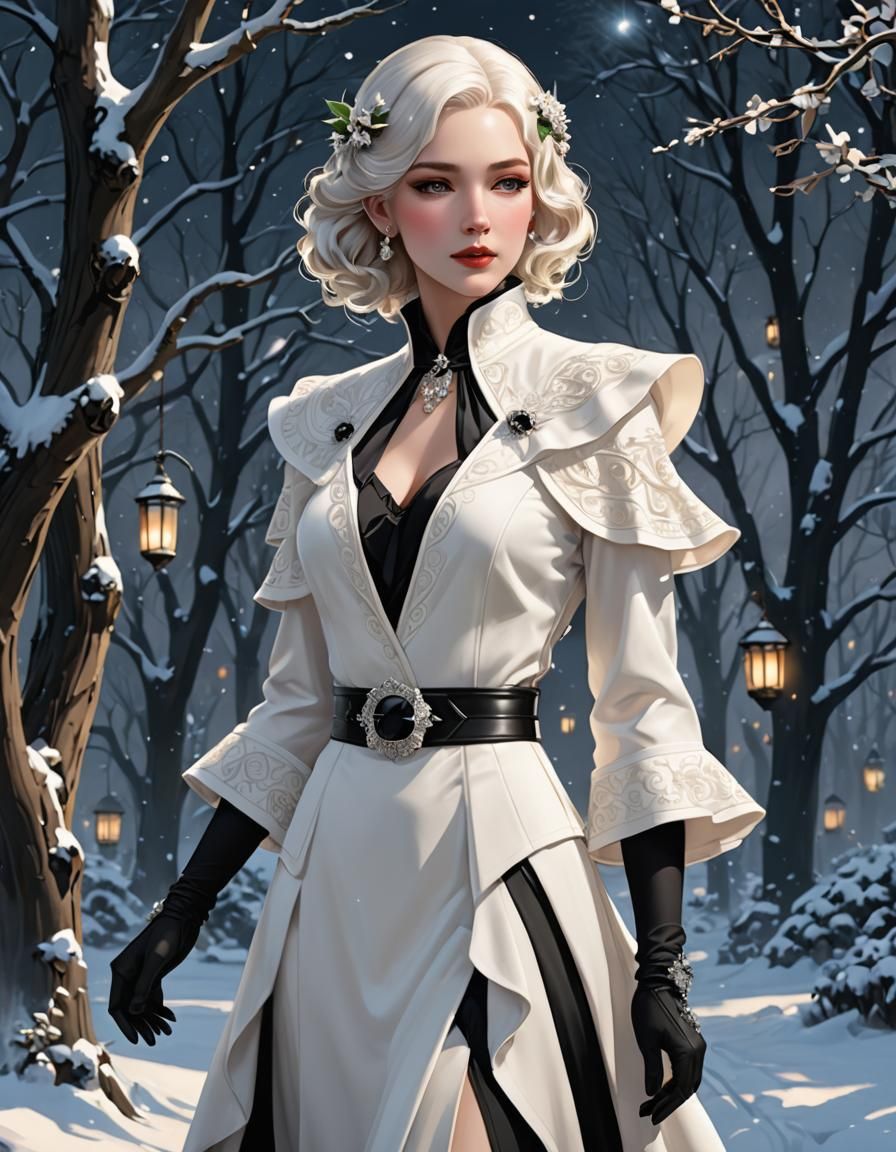 Elegant 1930s Winter Solstice Anime Portrait