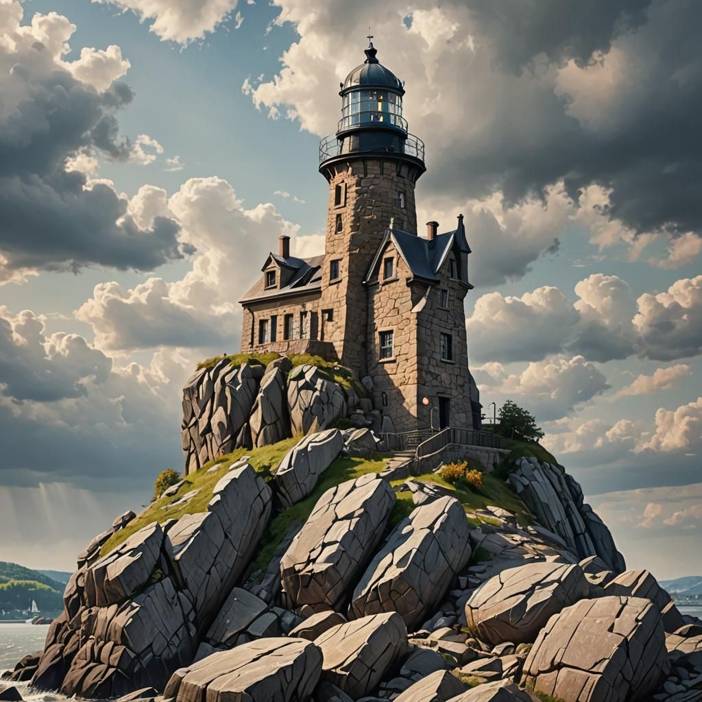 Hyperrealistic Lighthouse Overlooking the Rhine River