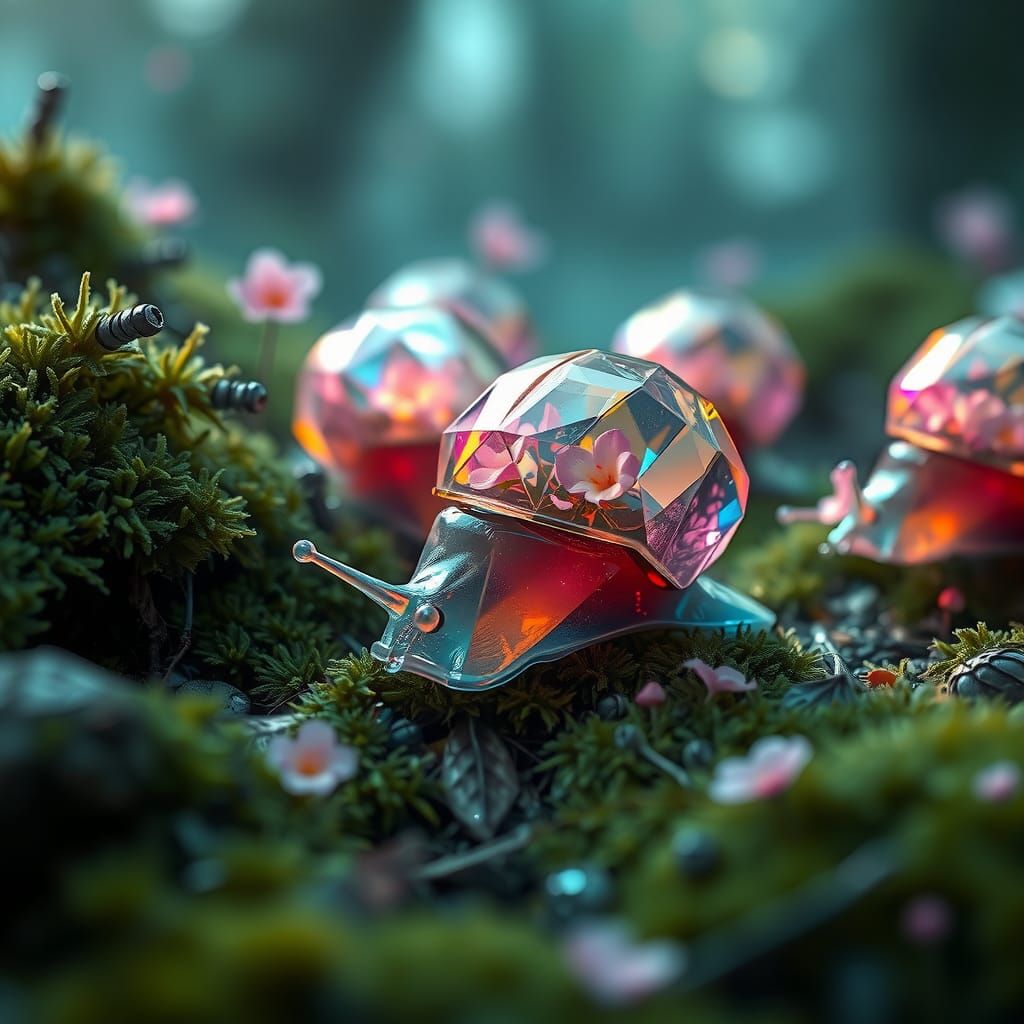 Crystal Snails with Flowers: A Matte Painting