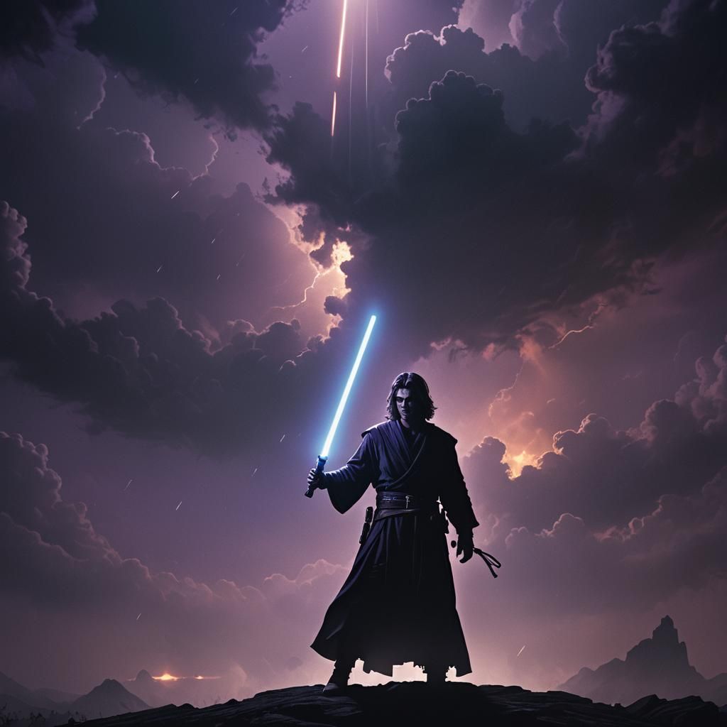 Dark Fantasy Jedi with Lightsaber in Gothic Setting