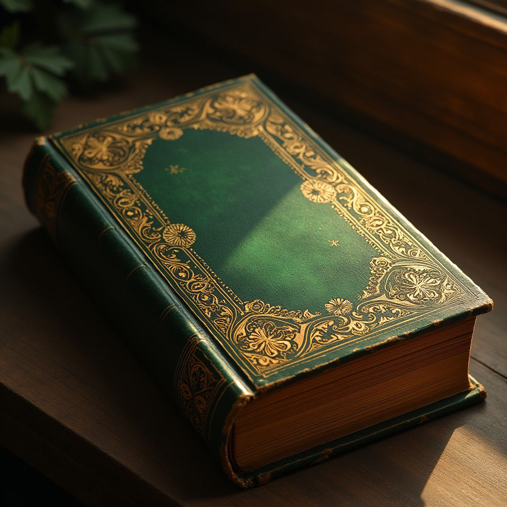 Vintage Green Book with Gold Filigree in Baroque Style