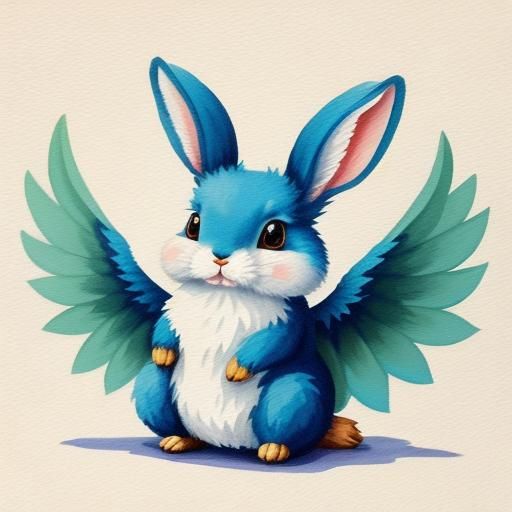Winged Rabbit: A Detailed Gouache Painting
