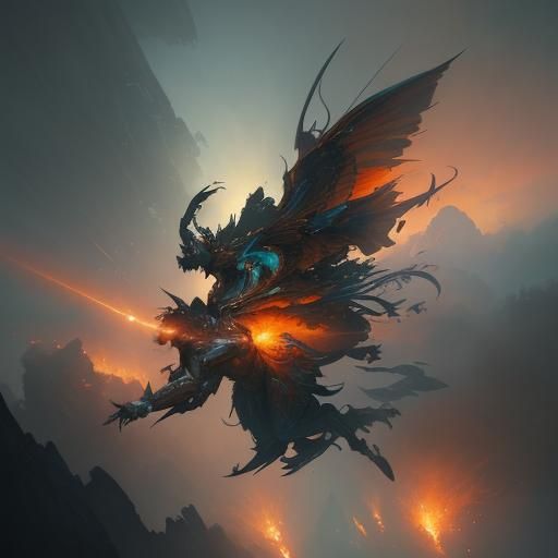 Falling Figure from Burning Sky: Dynamic Concept Art