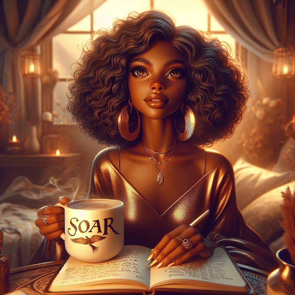 Elegant Woman with Mug: Fantasy Concept Art