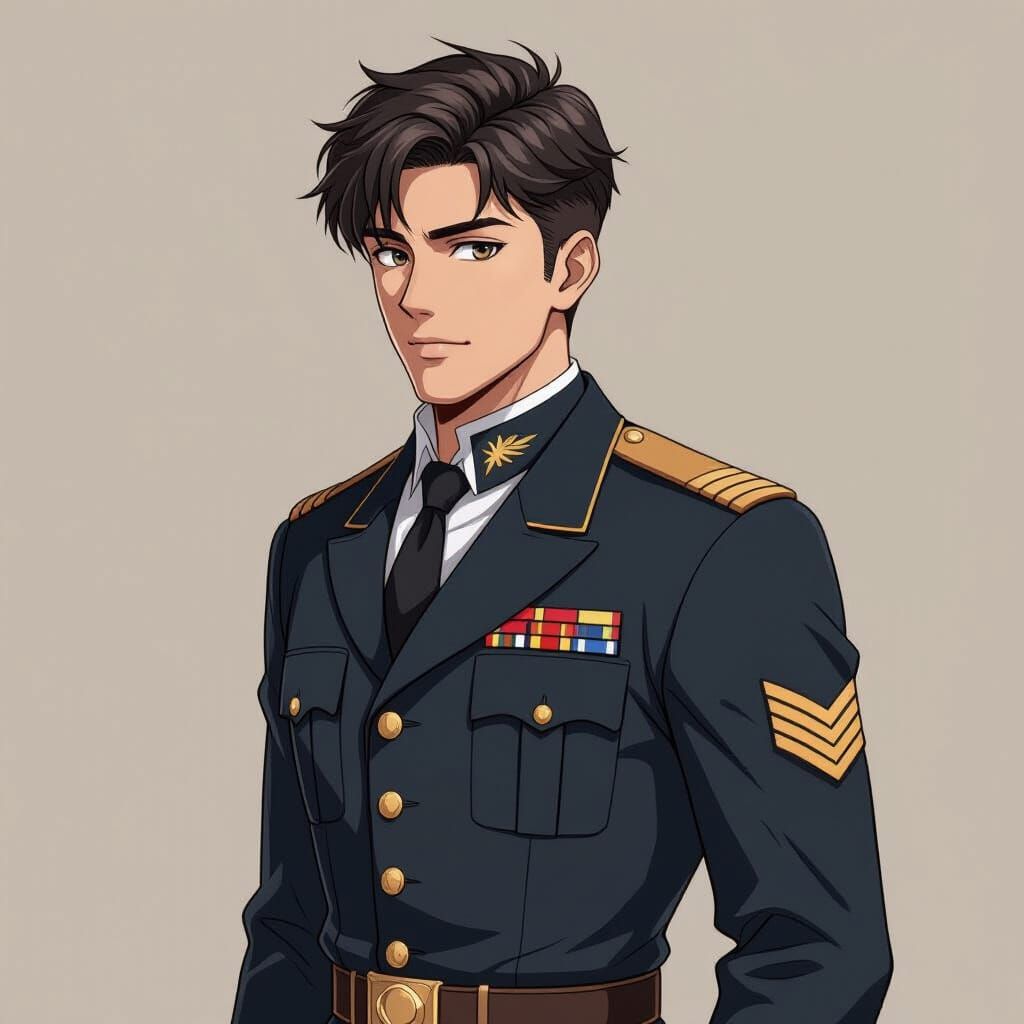 Young Cavalry Officer Portrait in Realistic Anime Style