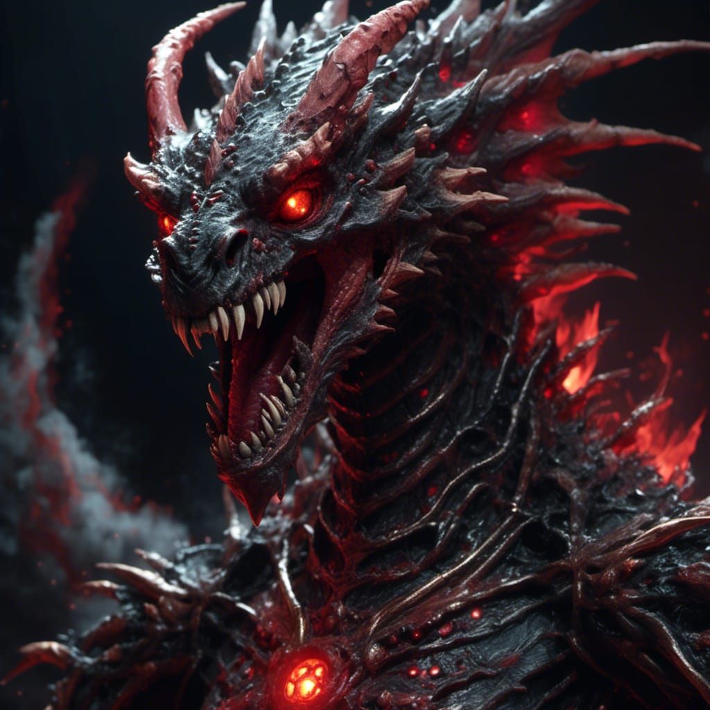 Eerie Zombie Dragon Portrait in Surrealist Style