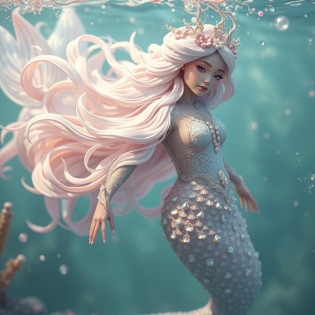 Pastel Mermaid Adorned with Seashells and Pearls