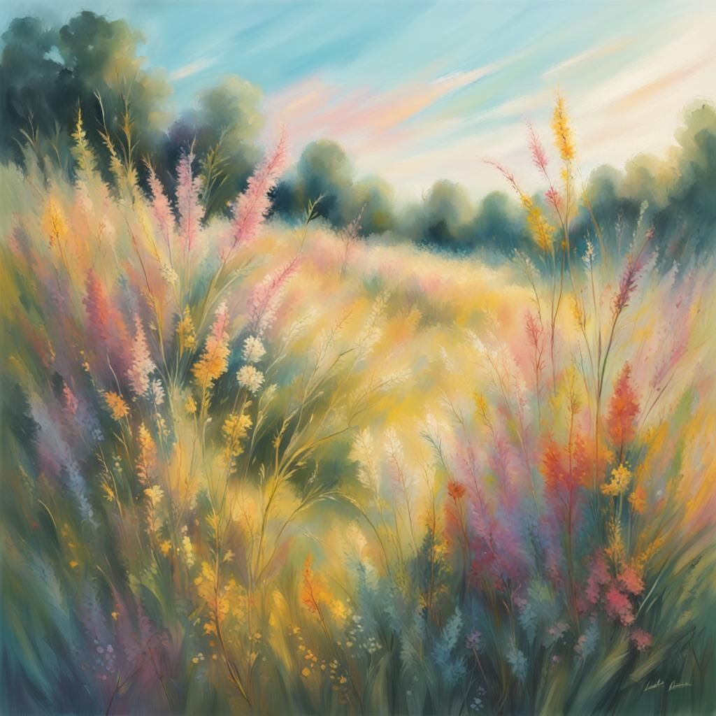 Brushstroked Pastel Summer Meadow: Hyperrealistic Splash Art