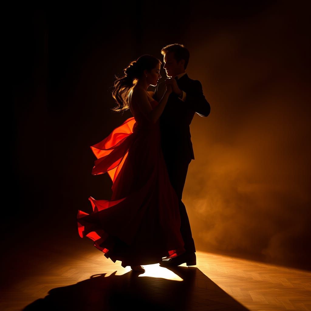 Passionate Tango Dancers in Golden Light and Shadows