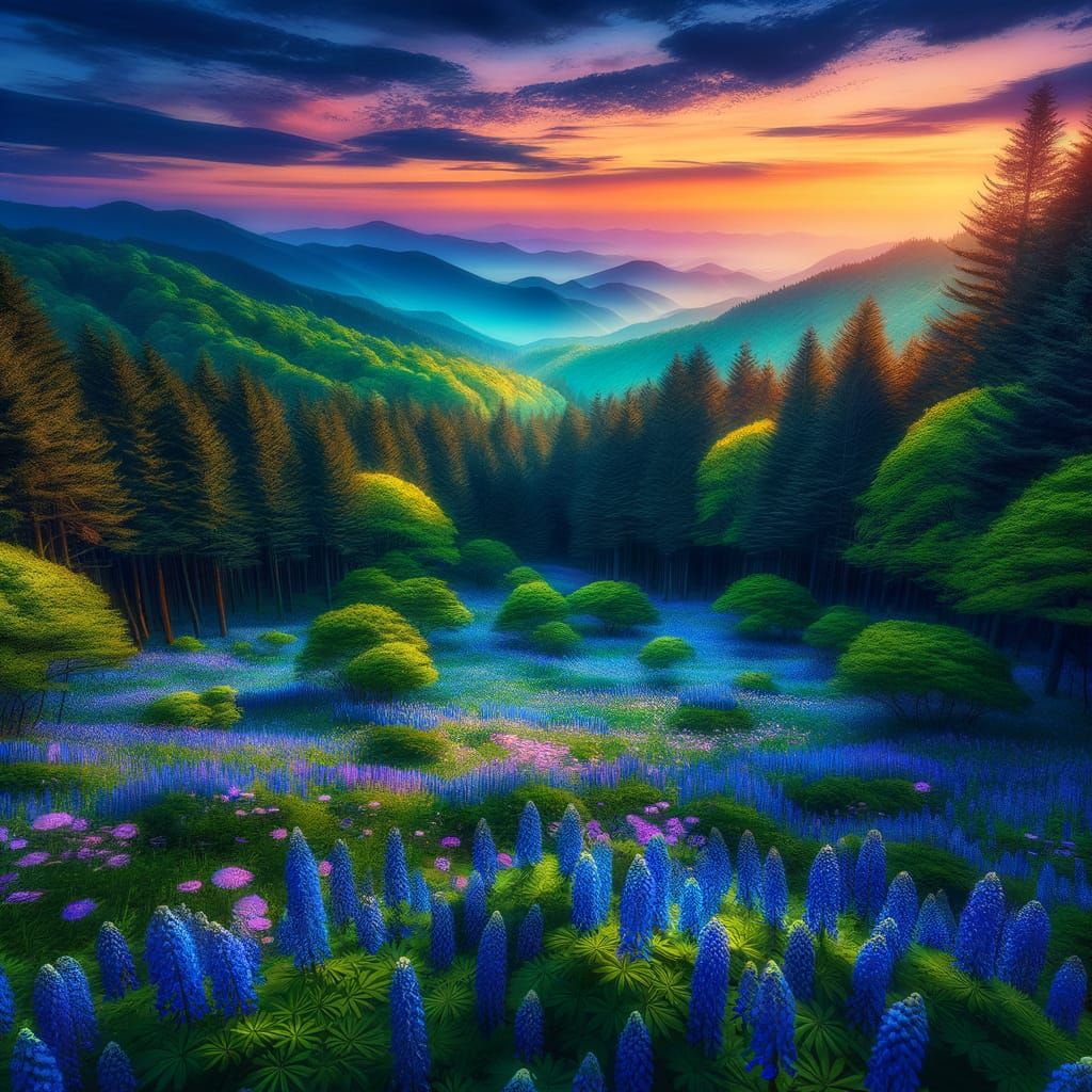 Wildflowers in a Serene Spring Forest Landscape