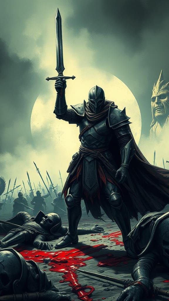 Arion's Defiance: Battlefield Scene in Horror Style