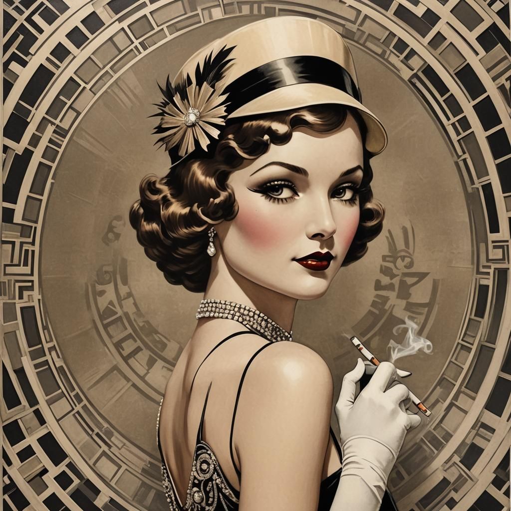 Elegant Art Deco Cigarette Girl Illustration