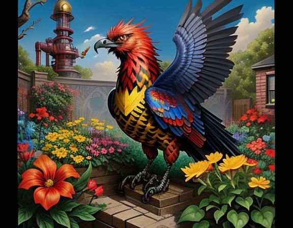 Firehawk Bird in Steampunk Garden Art