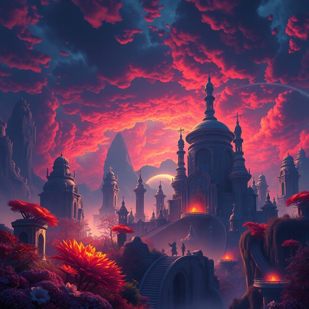 Ethereal Realm: Dreamlike Fantasy Landscape in Vibrant Matte...