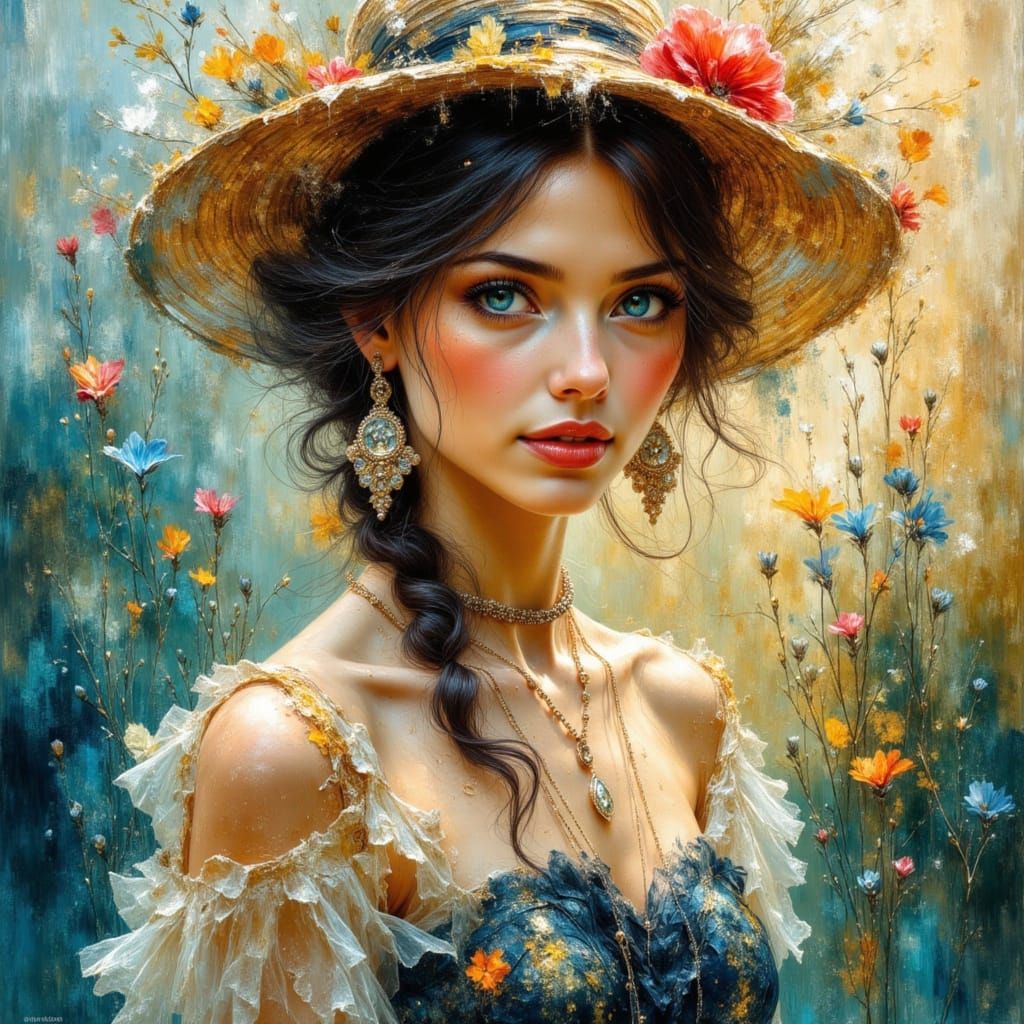 Gypsy Girl in Impressionist Croatian Landscape