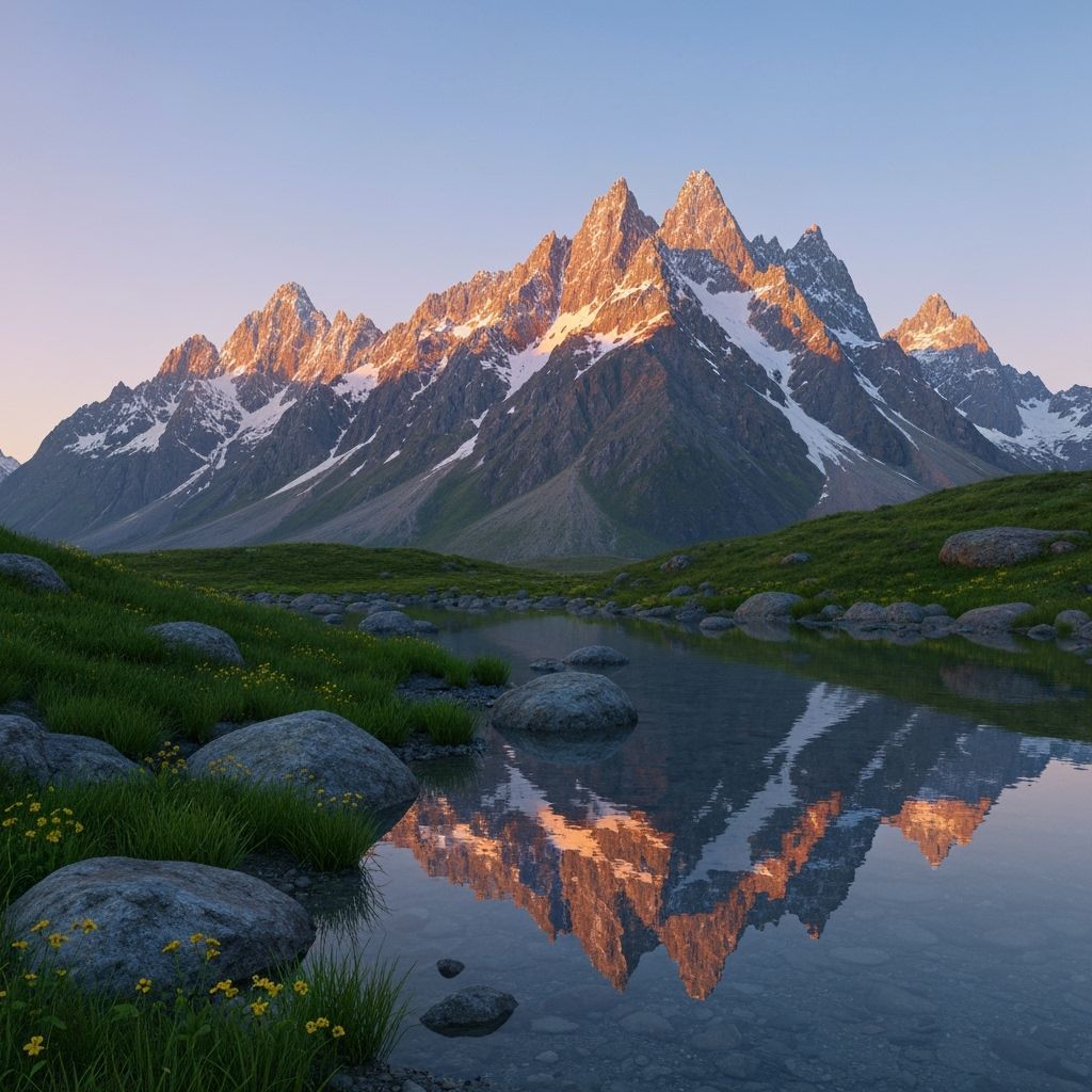 Majestic Mountain Range at Dawn Reflected in River