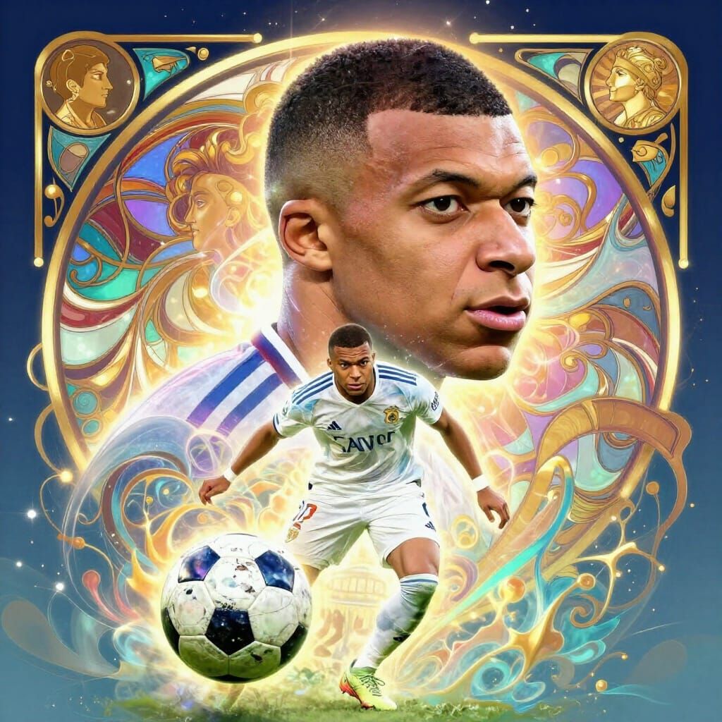 Kylian Mbappe Portrait with Glowing Aura