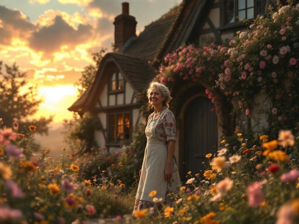 Quaint Tudor Cottage Welcomes Grandmother at Sunset