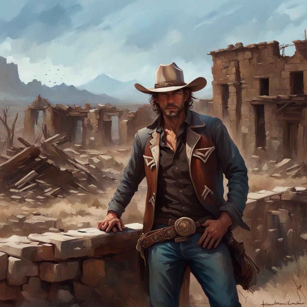 Cowboy and Ruins: Graffiti Art Portrait