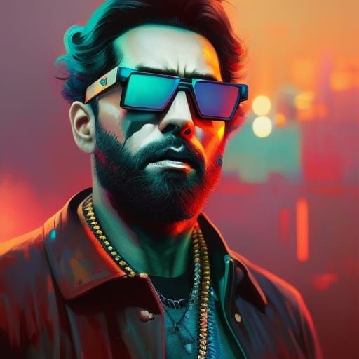 Cyberpunk Pop Art: Old Man Partying in Futuristic Style