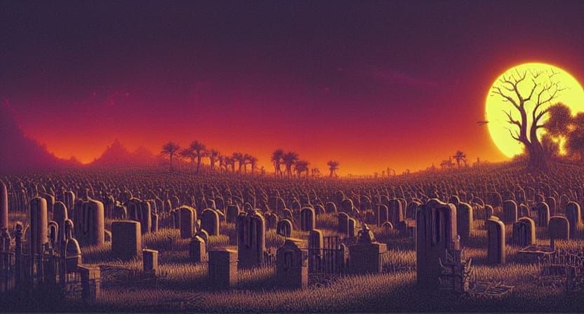 Dark Tropical Sunset: A Synthwave Halloween Fantasy