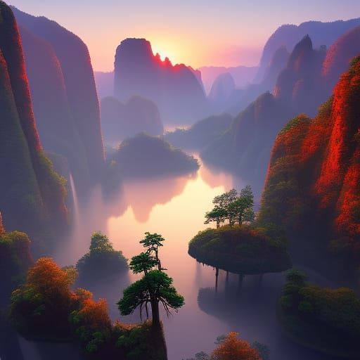 Zhangjiajie National Park Sunrise: Fantasy Landscape Paintin...