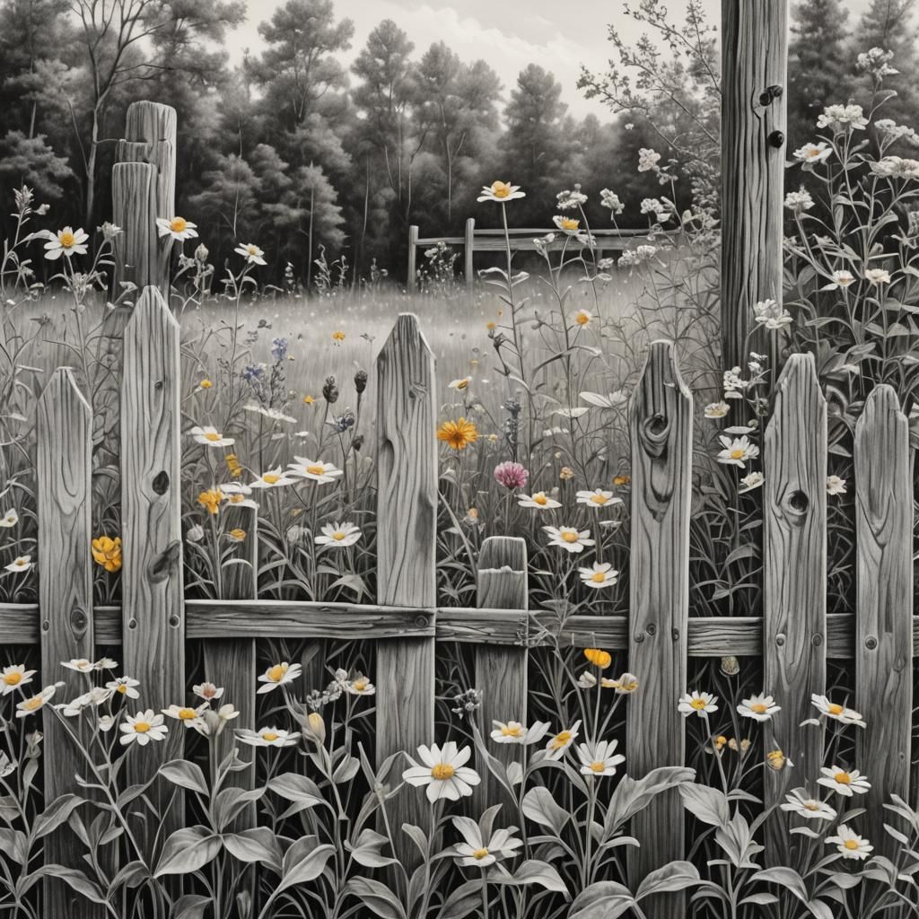 Hyperrealistic Pencil Drawing of Wildflowers
