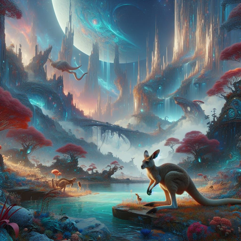 Magical Kangaroo Habitat in Fantasy Concept Art Style