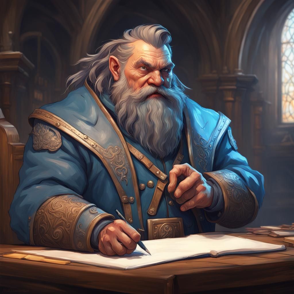 Detailed Portrait of Dwarf with Notepad, Digital Art