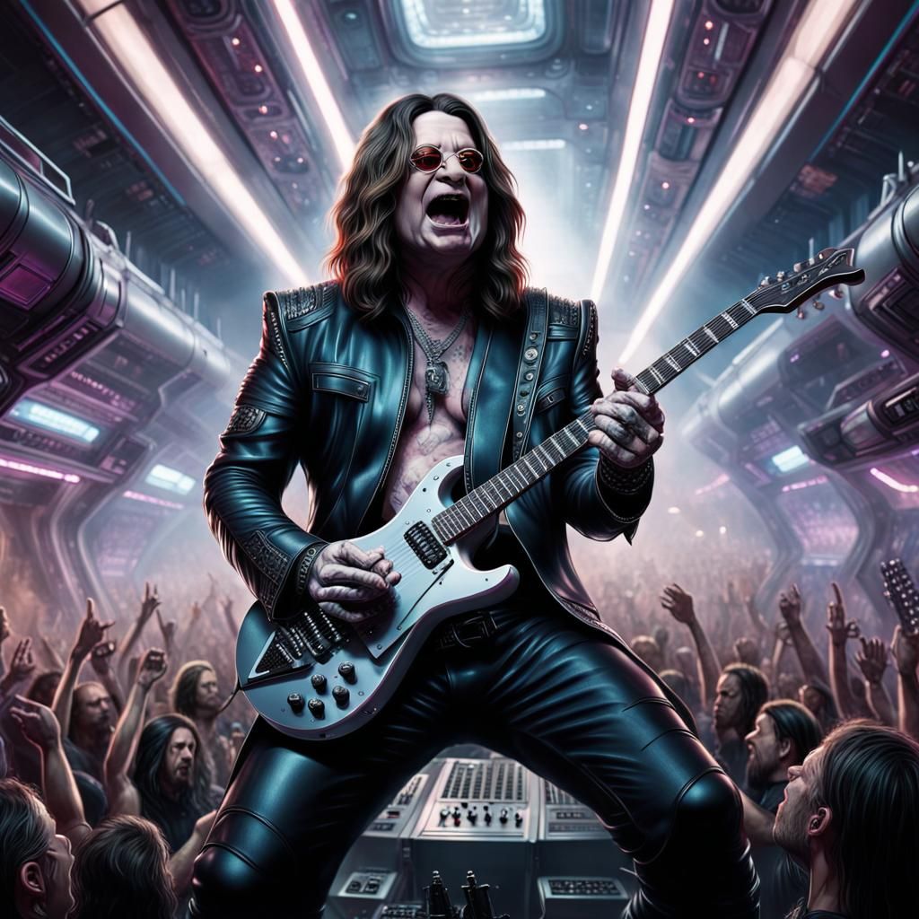 Ozzy Osbourne Plays Guitar in Cyberpunk Spaceship
