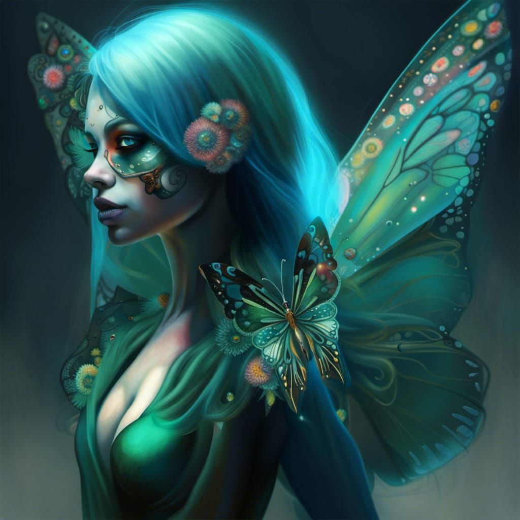 Butterfly Fairy in Dreamscape, as Graffiti Art