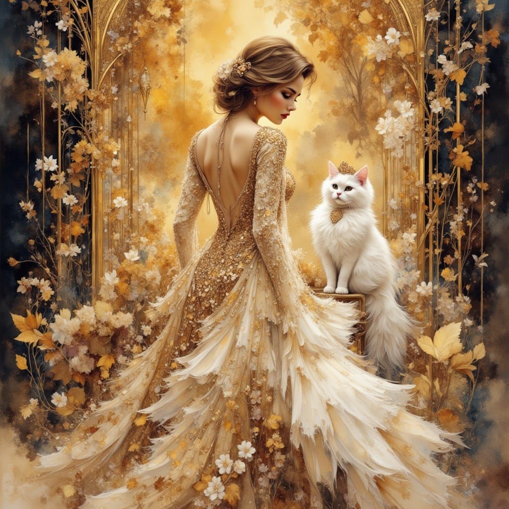 Glamorous Opera Singer and Persian Cat on Stage in Art Deco ...