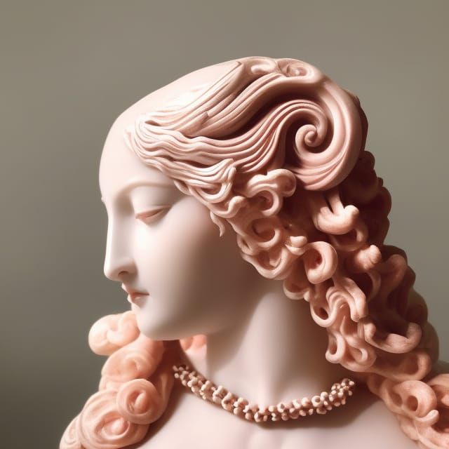 Anime Marble Sculpture with Pink Hair, Roman Style