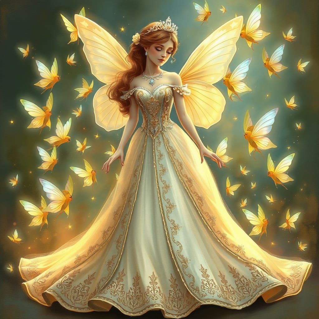 Princess Surrounded by Fairies in Whimsical Style