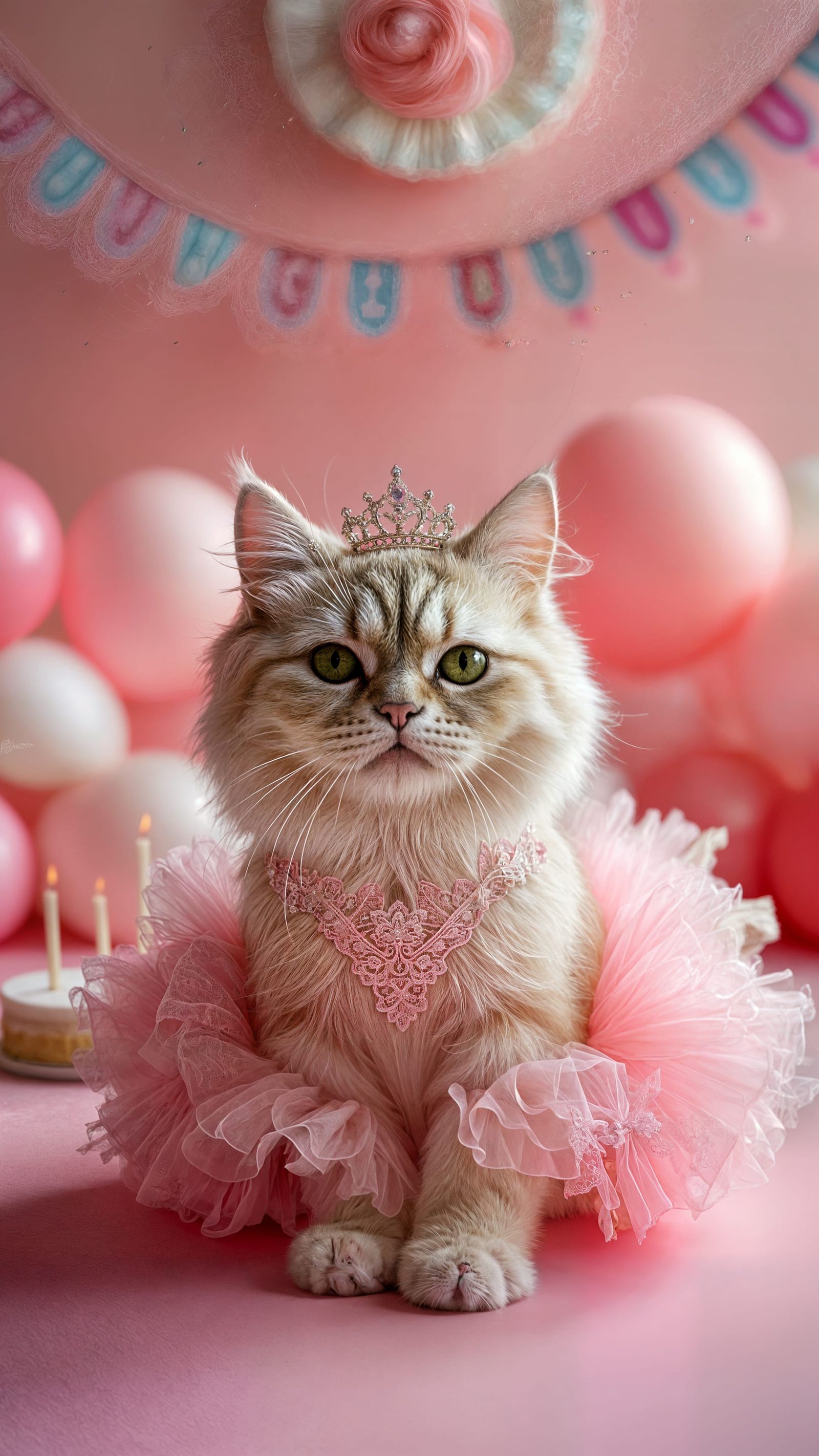 Cat Dressed for Quinceañera Celebration in Pink Dress