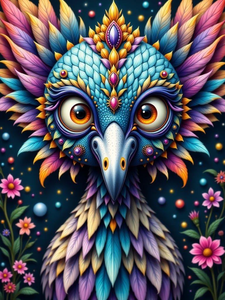 Stunning Flamingo-Ostrich Hybrid Bird with Jewel-Like Feathe...