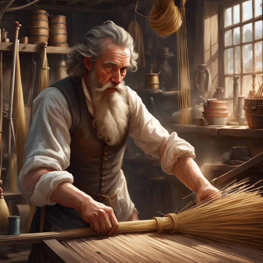 1700s Broom Maker Portrait in Shop