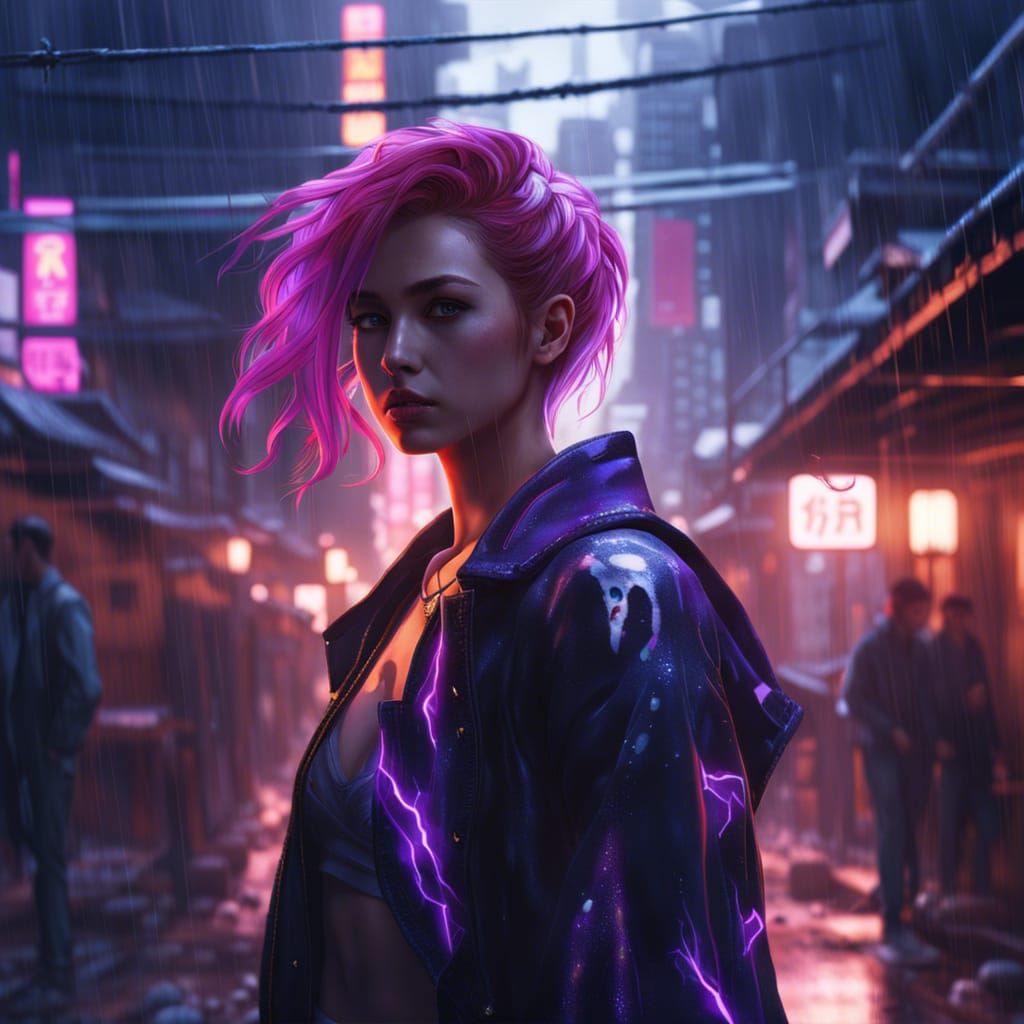 Cyberpunk Samurai Portrait in Edo-Era City Alley