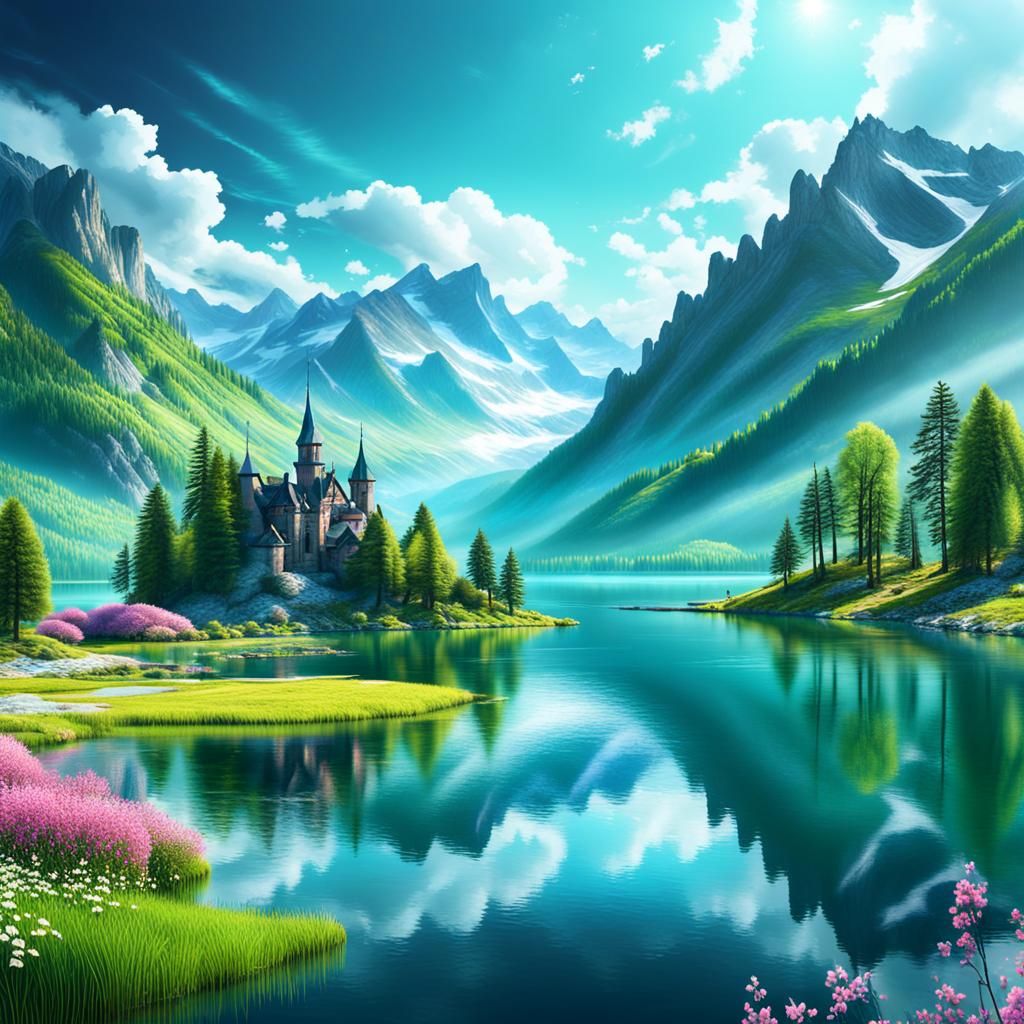 Stunning Spring Lake: Epic Digital Matte Painting