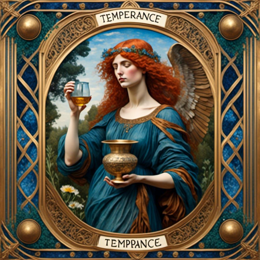 The major arcana Tarot Card "Temperance" in Pre-Raphaelite p...