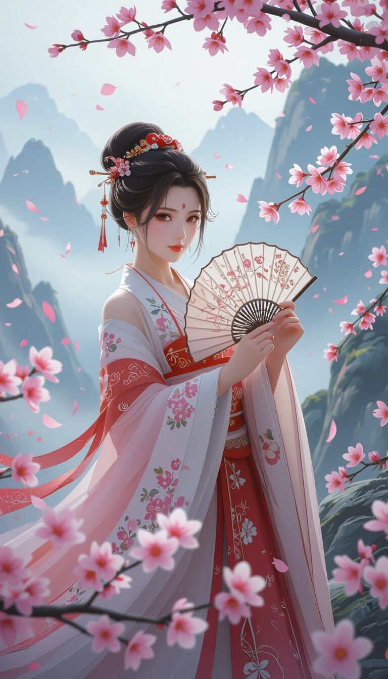 Chinese Woman in Traditional Wedding Attire, 3D Anime Art