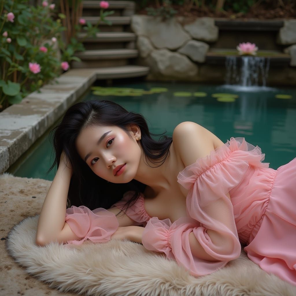 Art Nouveau Woman in Pink, Alphonse Mucha Style