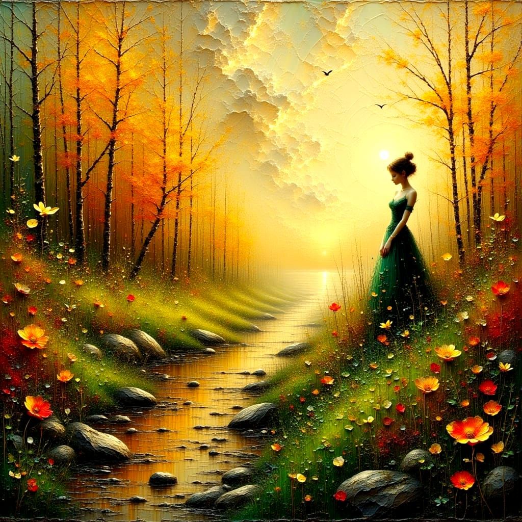 Sailing Away from a Stormy Town in a Vibrant Oil Painting