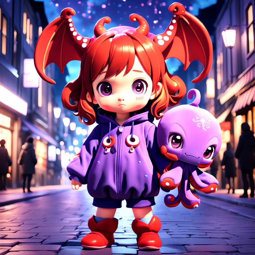 Anime Bambina in Dragon Onesie with Plushie