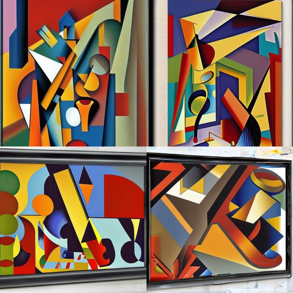 Abstract Cubist Jazz Interior with Piano and Sax