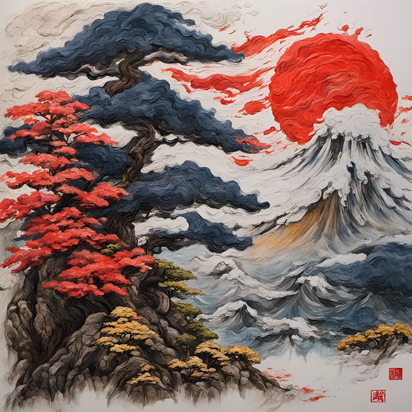 Japanese Art Impasto Painting