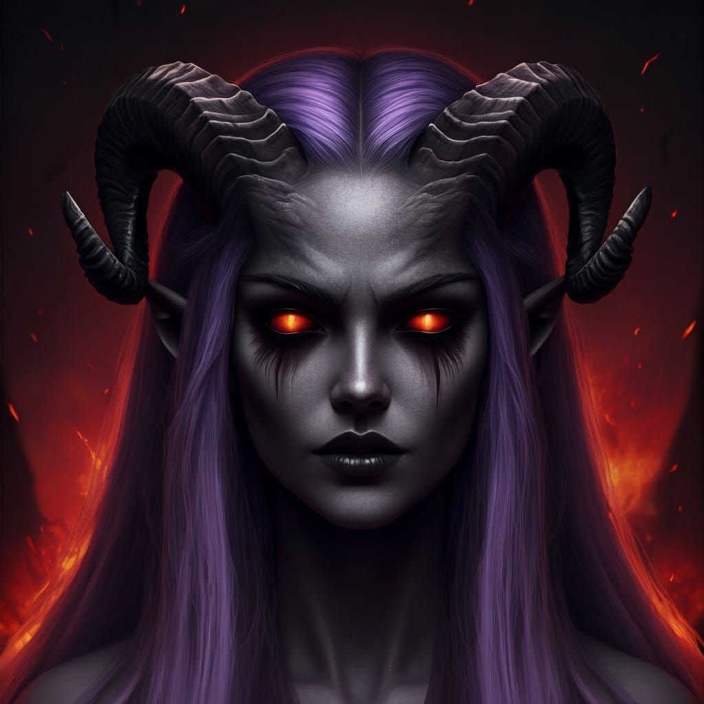 Tiefling Woman Portrait in Dark Fantasy Style